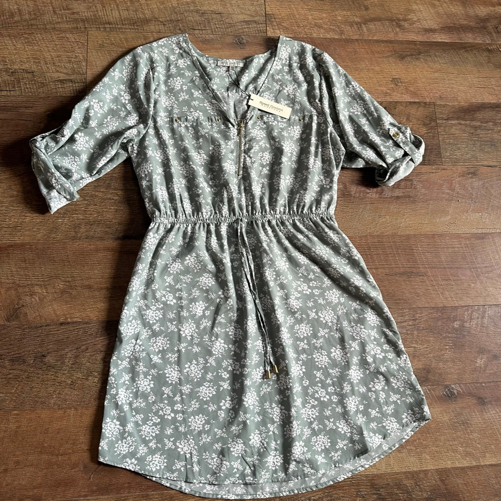 Women's Speed Control New York Long Sleeve Dress XL Sage Green White Floral